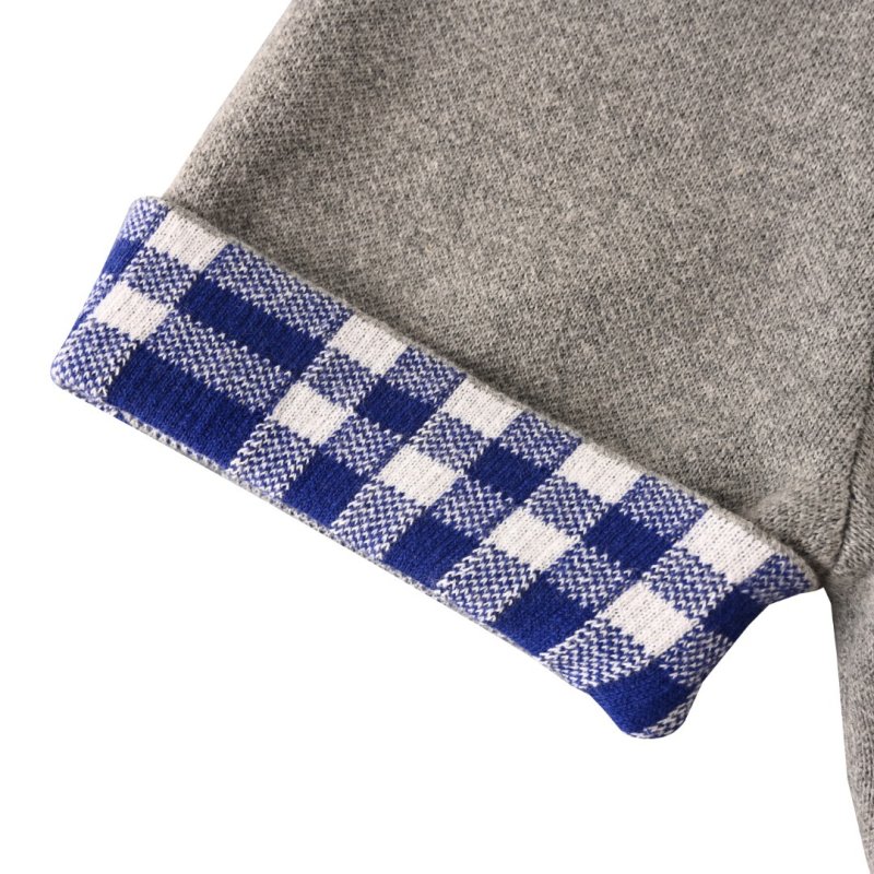 Grey Graphic Logo T-Shirt with Blue Gingham Trim view