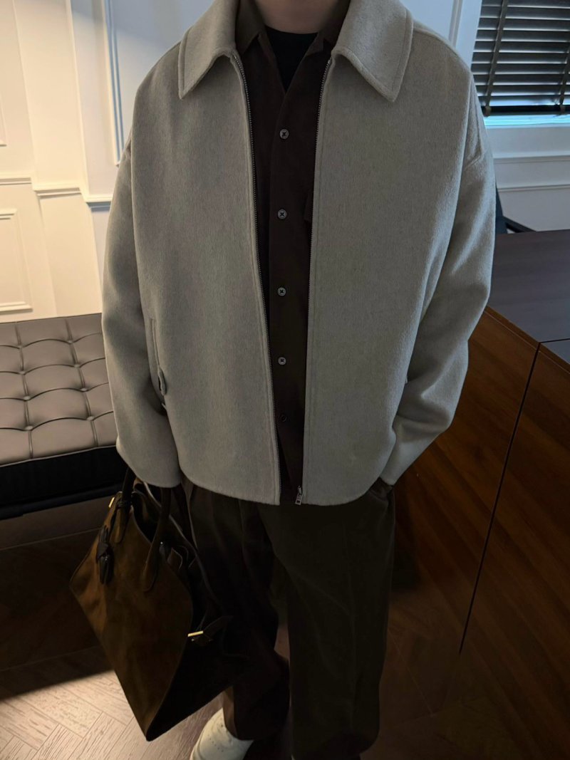 Oversized Wool Blend Overshirt Jacket Beige