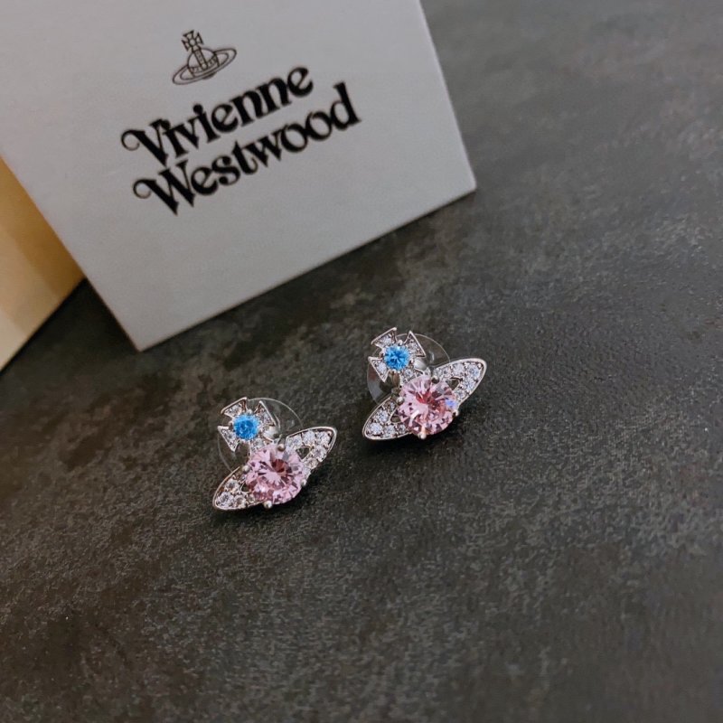 Vivienne Westwood Orb Planet Pink & Blue Crystal Stud Earrings
