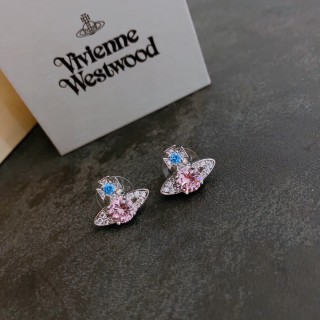 Vivienne Westwood Orb Planet Pink & Blue Crystal Stud Earrings