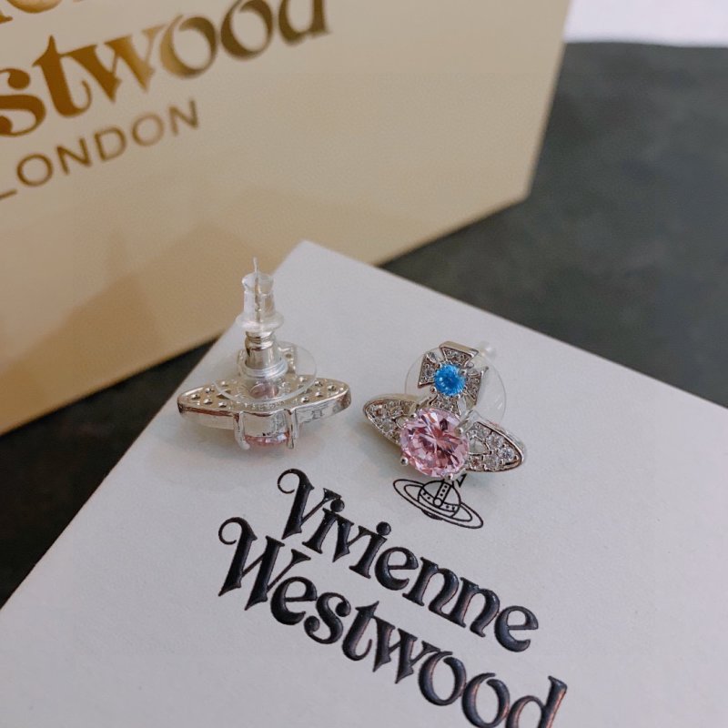 Vivienne Westwood Orb Planet Pink & Blue Crystal Stud Earrings view