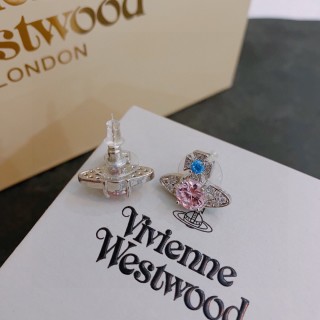 Vivienne Westwood Orb Planet Pink & Blue Crystal Stud Earrings view 2