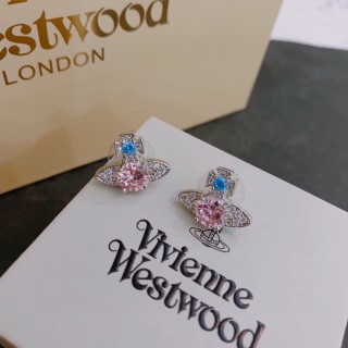Vivienne Westwood Orb Planet Pink & Blue Crystal Stud Earrings view 3