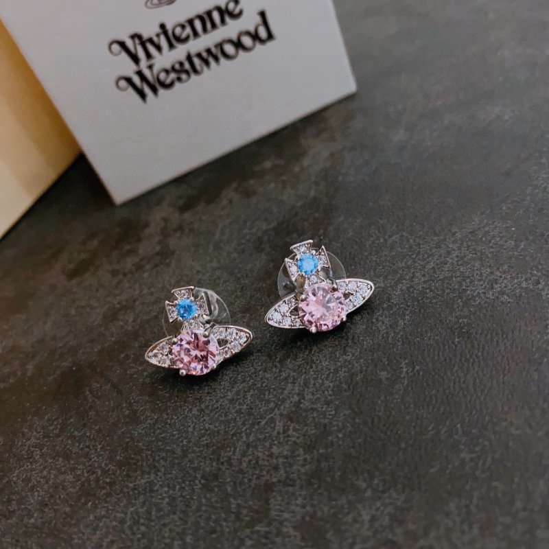 Vivienne Westwood Orb Planet Pink & Blue Crystal Stud Earrings view