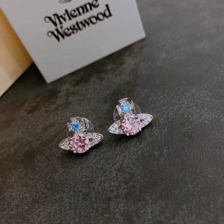 Vivienne Westwood Orb Planet Pink & Blue Crystal Stud Earrings view 4