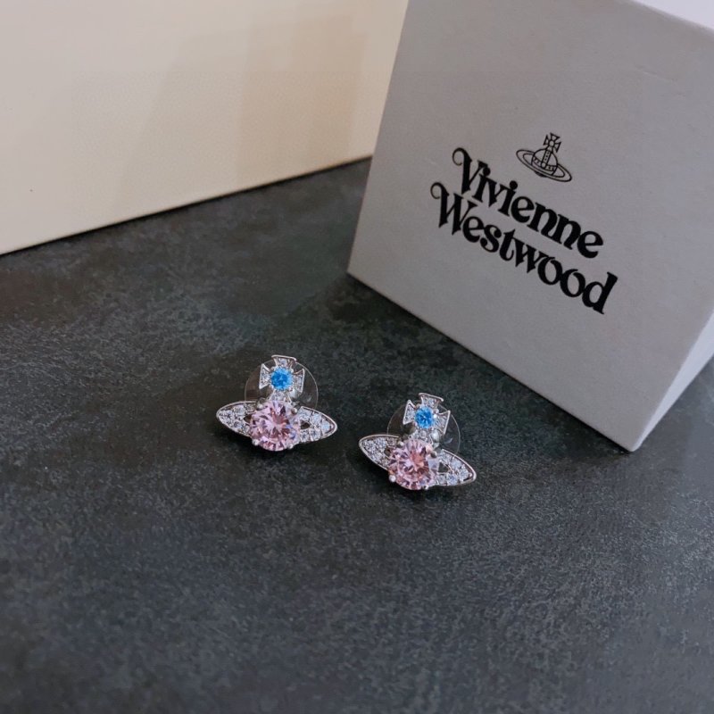 Vivienne Westwood Orb Planet Pink & Blue Crystal Stud Earrings view