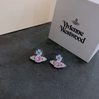Vivienne Westwood Orb Planet Pink & Blue Crystal Stud Earrings view 5