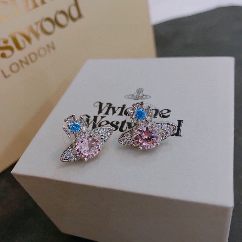 Vivienne Westwood Orb Planet Pink & Blue Crystal Stud Earrings view