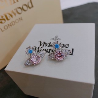 Vivienne Westwood Orb Planet Pink & Blue Crystal Stud Earrings view 6