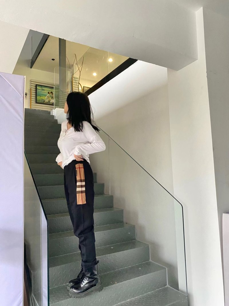 Black Cargo Pants with Brown Stripe Detail view