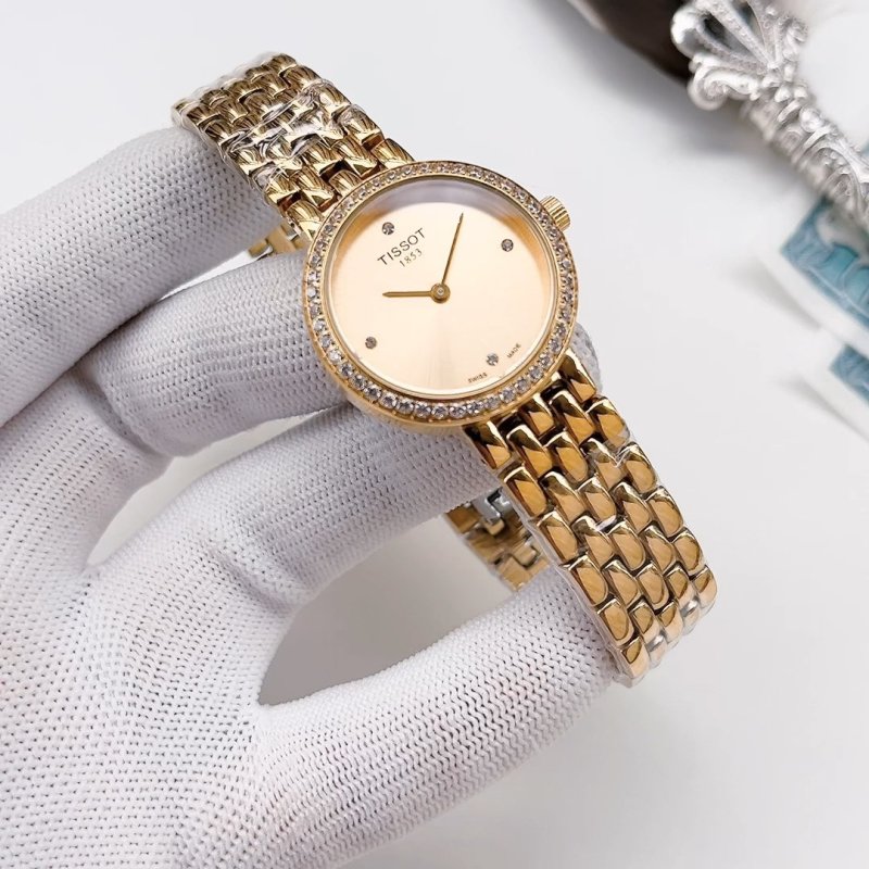Tissot Gold Cream Dial Diamond Bezel Bracelet Watch