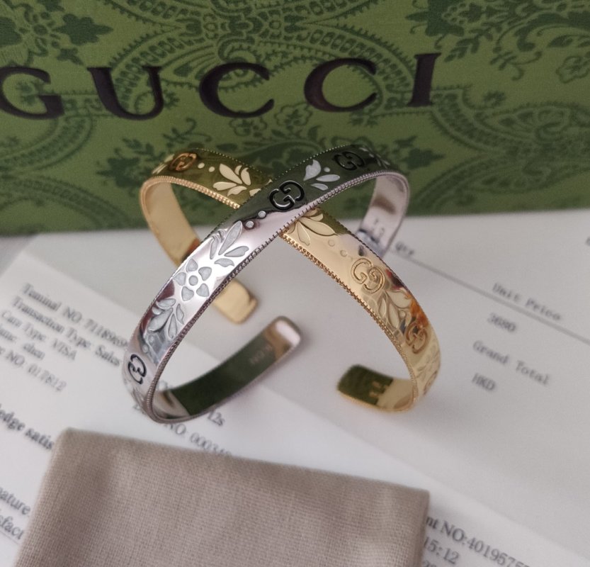 Gucci Double G Enamel Flower Open Bangle Bracelet Silver view