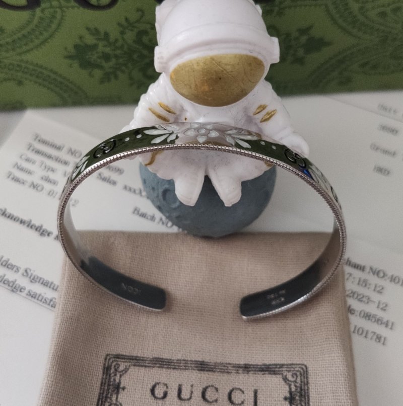 Gucci Double G Enamel Flower Open Bangle Bracelet Silver view