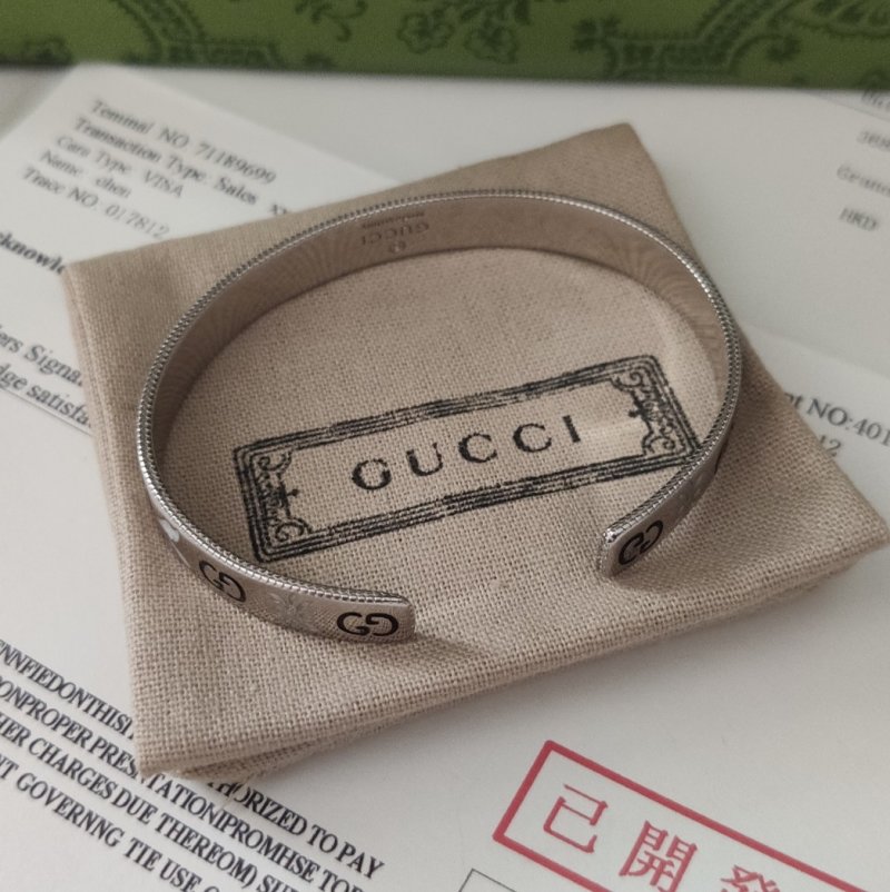 Gucci Double G Enamel Flower Open Bangle Bracelet Silver view