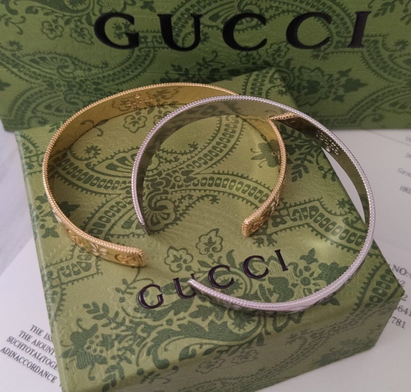 Gucci Double G Enamel Flower Open Bangle Bracelet Silver view