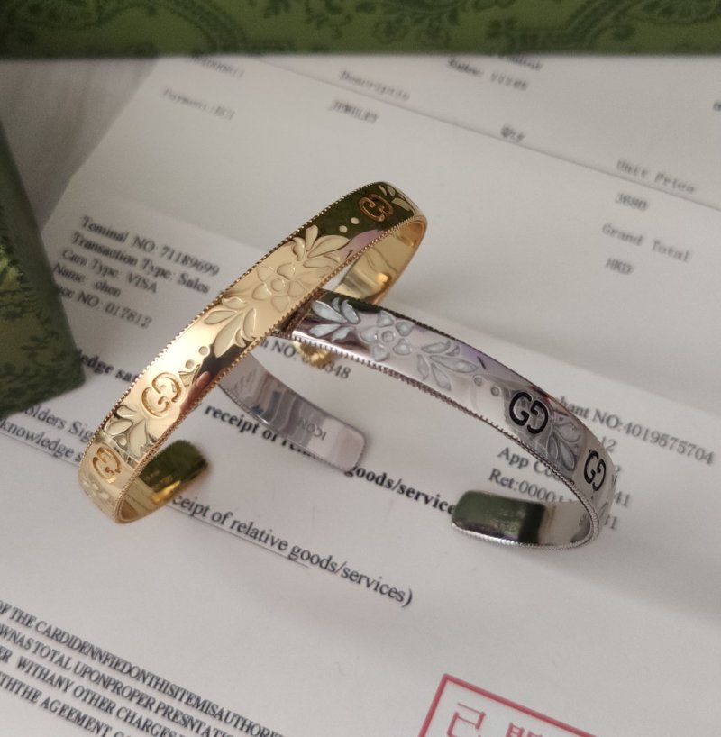 Gucci Double G Enamel Flower Open Bangle Bracelet Silver view