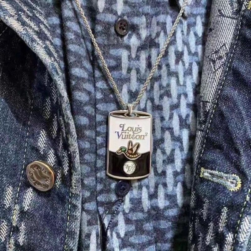 Louis Vuitton x NIGO Duck Metal Tag Pendant Necklace Silver view