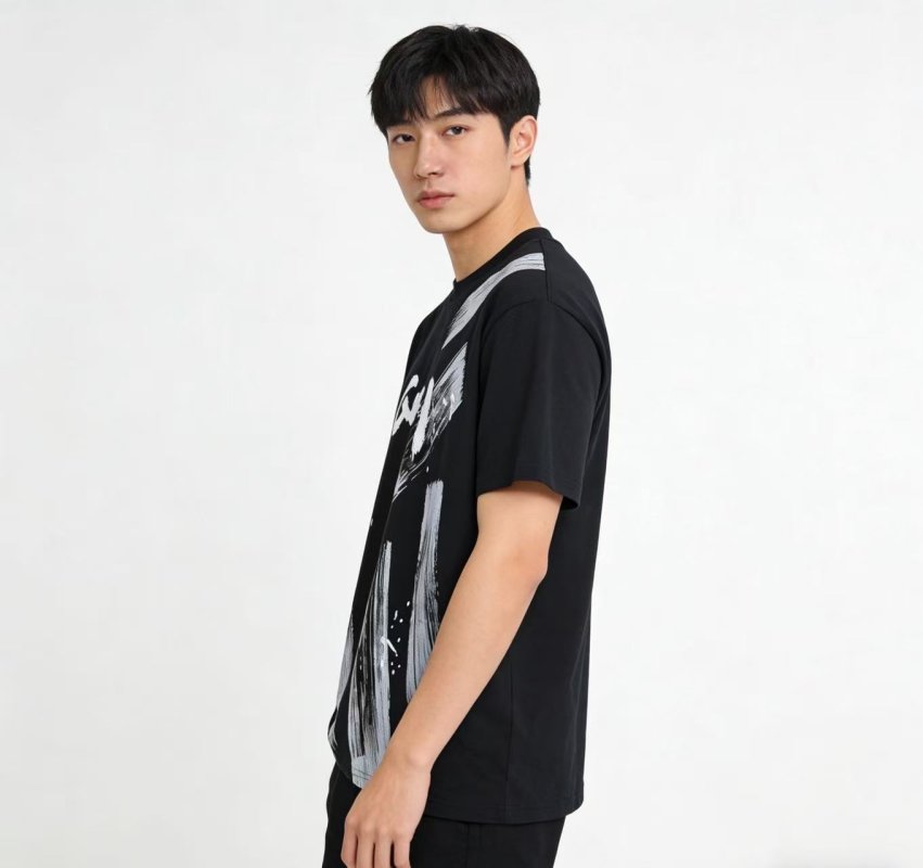 Black Graphic Short Sleeve T-Shirt with Abstract Design