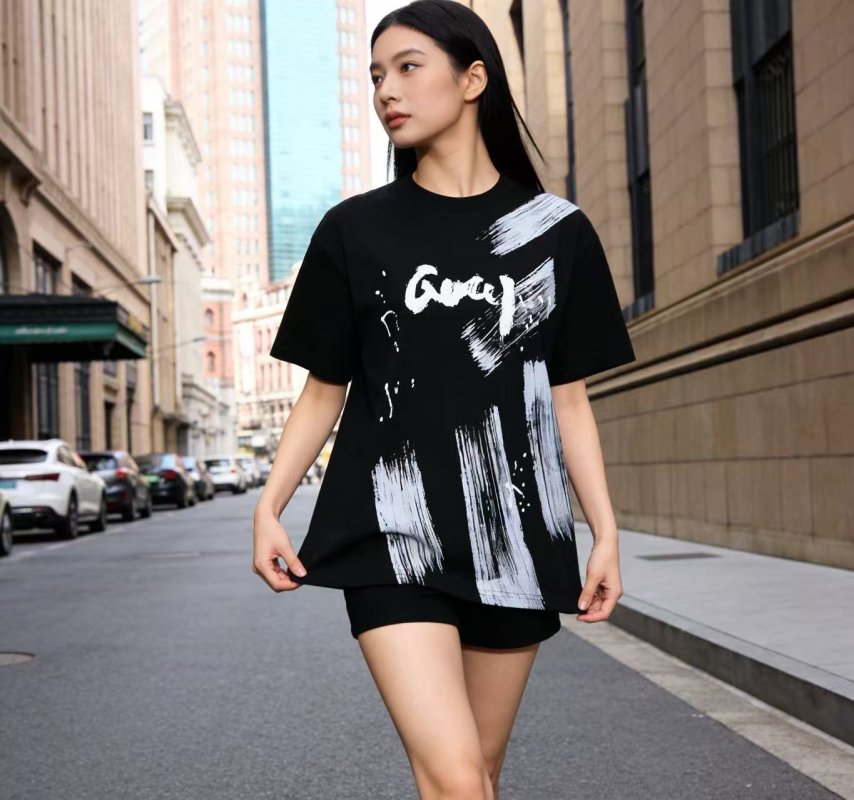 Black Graphic Short Sleeve T-Shirt with Abstract Design view