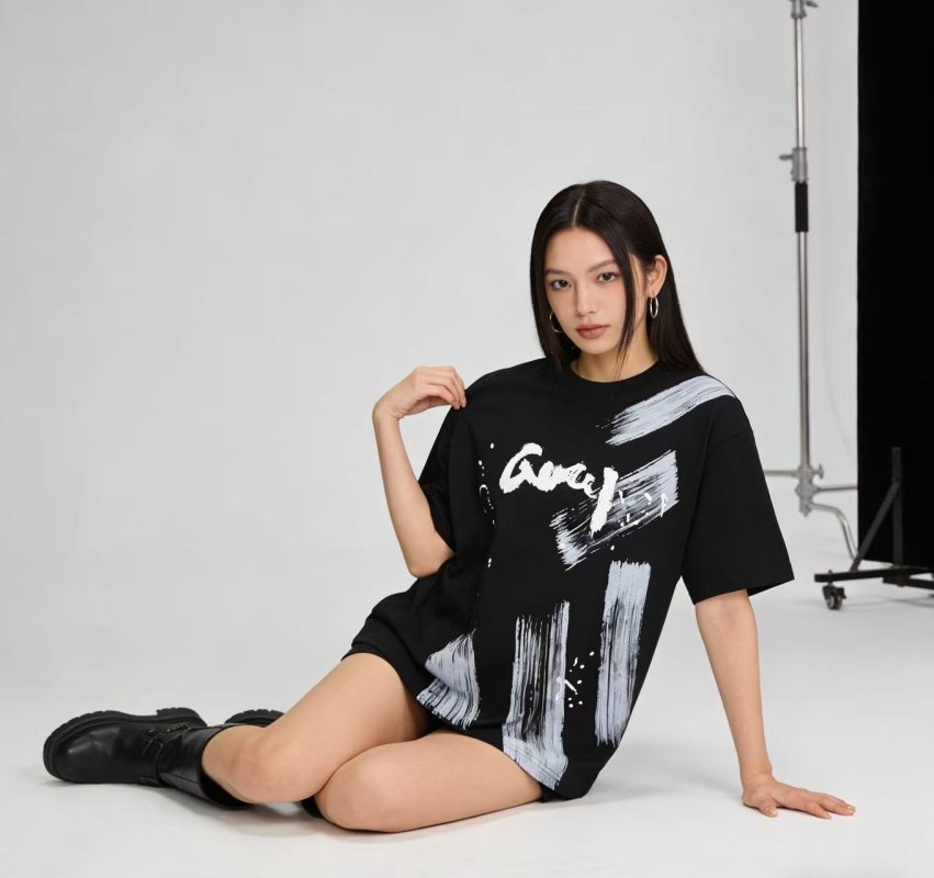 Black Graphic Short Sleeve T-Shirt with Abstract Design view