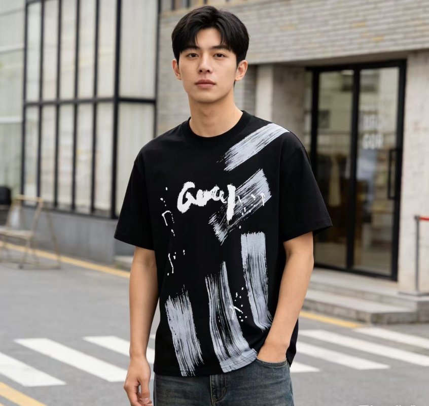 Black Graphic Short Sleeve T-Shirt with Abstract Design view