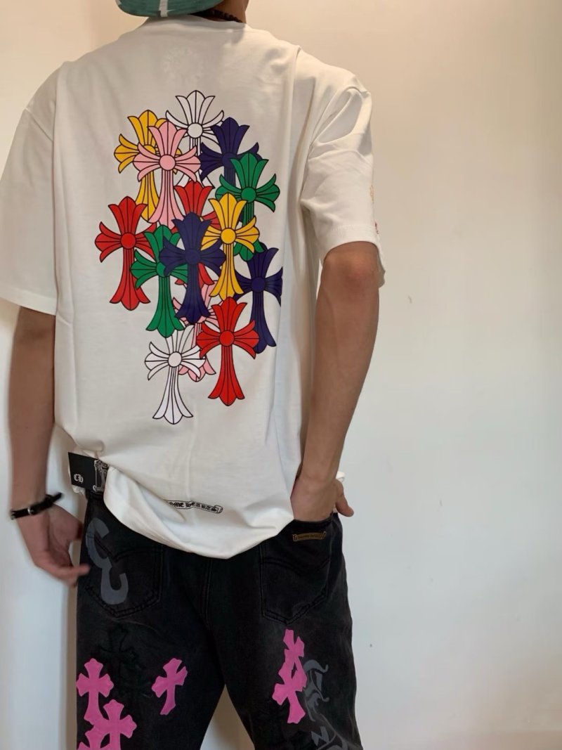 Colorful Floral Cross Print White T-Shirt view