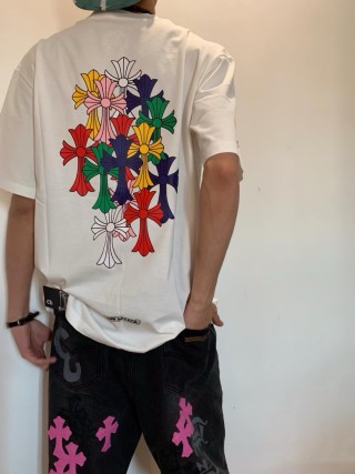 Colorful Floral Cross Print White T-Shirt view 3