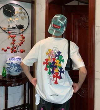 Colorful Floral Cross Print White T-Shirt view 5