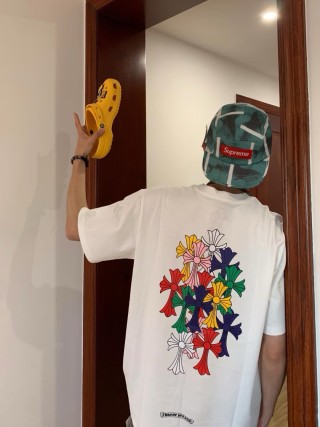 Colorful Floral Cross Print White T-Shirt view 9