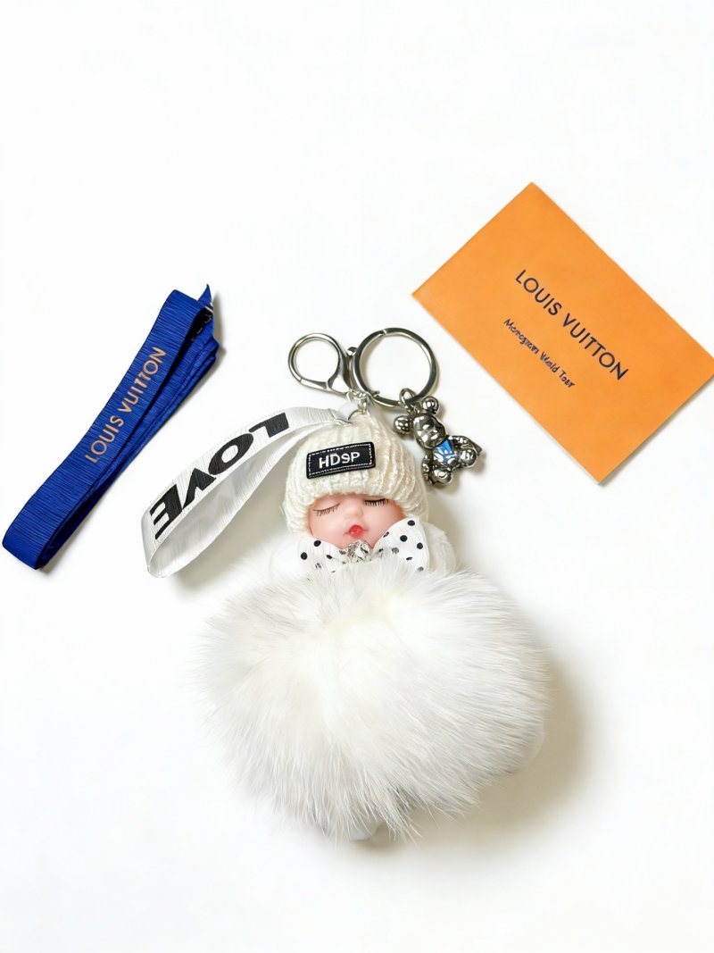 Louis Vuitton Anger Forest Doll Keychain with Fur Pom – White/Navy view