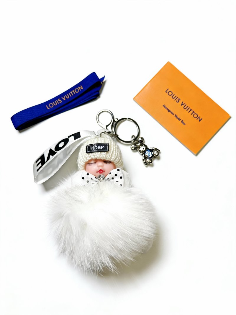 Louis Vuitton Anger Forest Doll Keychain with Fur Pom – White/Navy view