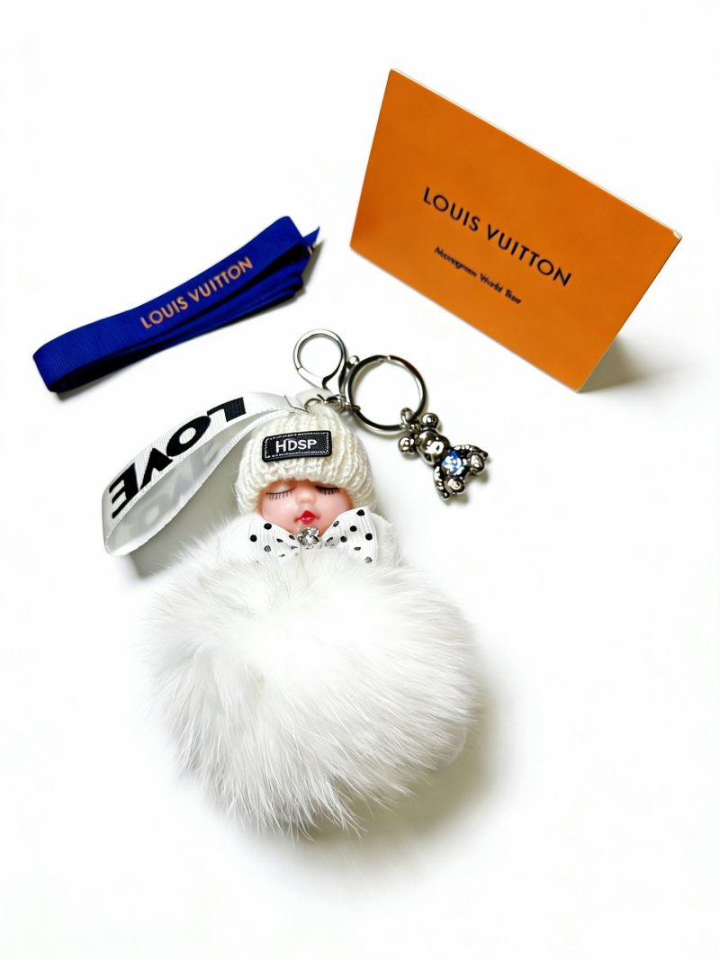 Louis Vuitton Anger Forest Doll Keychain with Fur Pom – White/Navy view