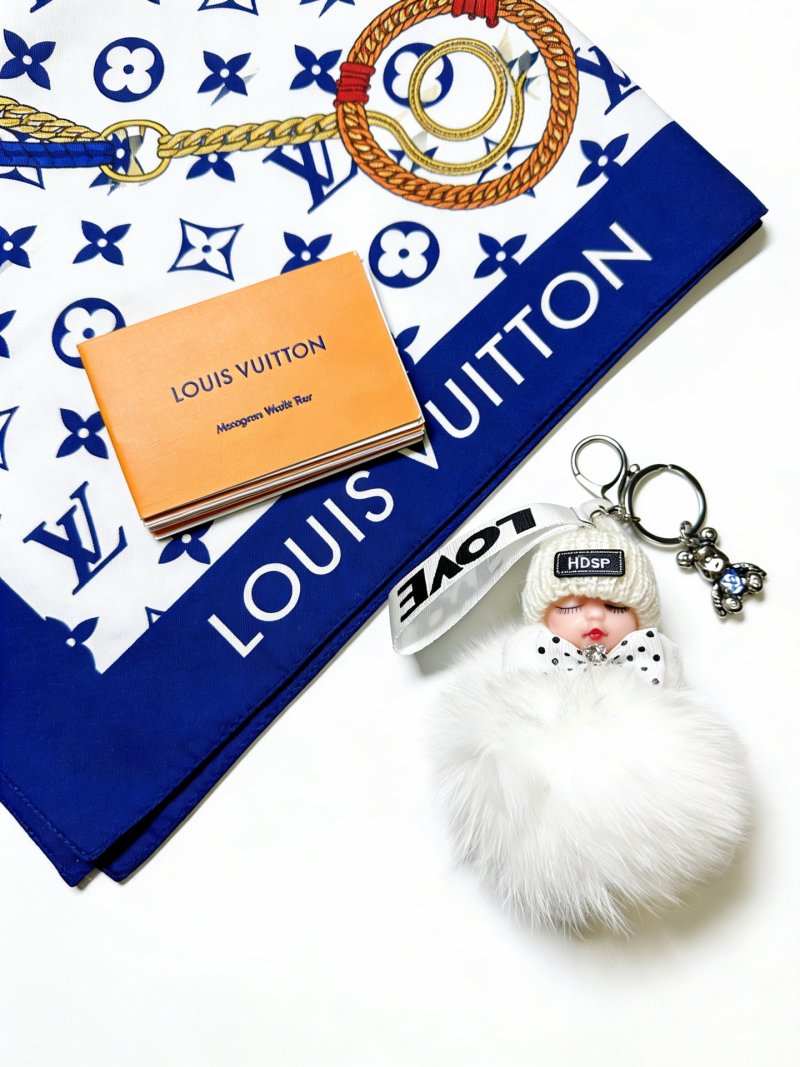 Louis Vuitton Anger Forest Doll Keychain with Fur Pom – White/Navy view