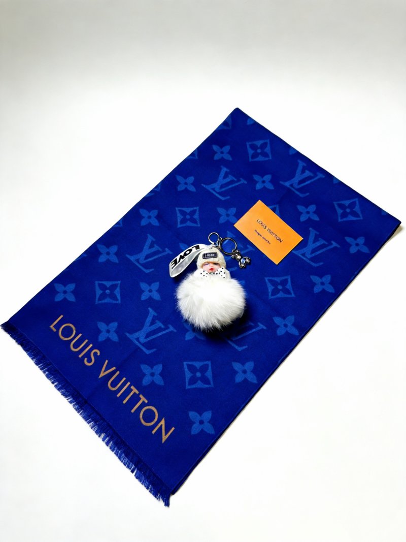 Louis Vuitton Anger Forest Doll Keychain with Fur Pom – White/Navy view