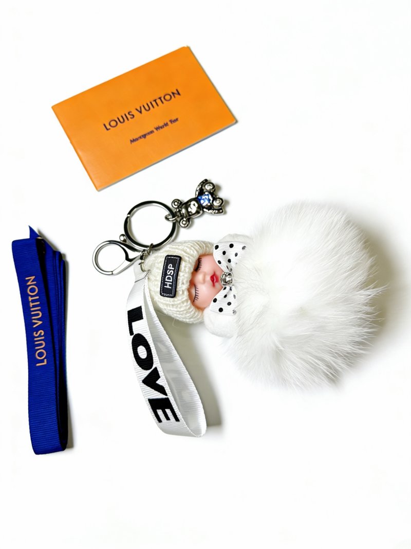 Louis Vuitton Anger Forest Doll Keychain with Fur Pom – White/Navy view