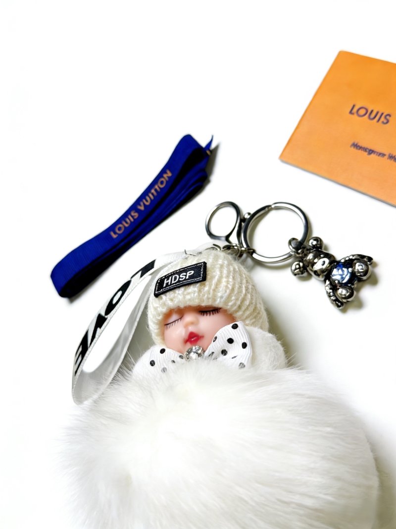 Louis Vuitton Anger Forest Doll Keychain with Fur Pom – White/Navy view