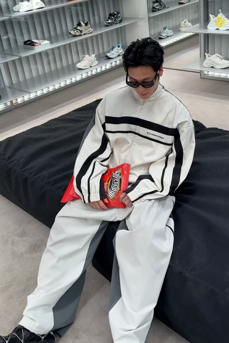 White Black Stripe Zip-Up Track Jacket