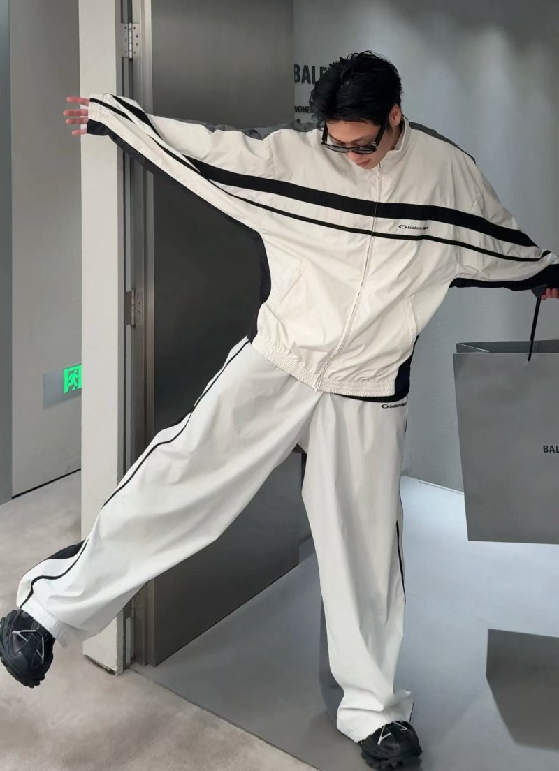 White Black Stripe Zip-Up Track Jacket view