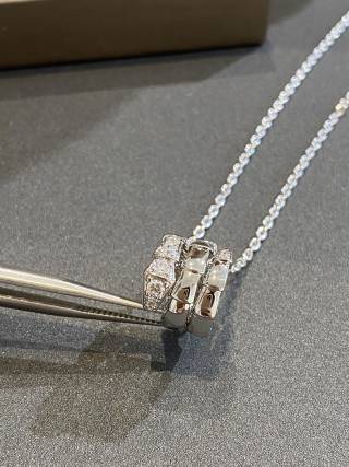 Bvlgari Serpenti Viper Diamond Snake Pendant Necklace Silver view 2
