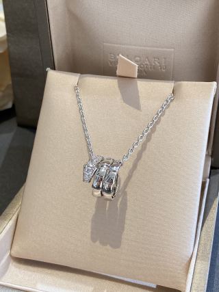 Bvlgari Serpenti Viper Diamond Snake Pendant Necklace Silver view 4