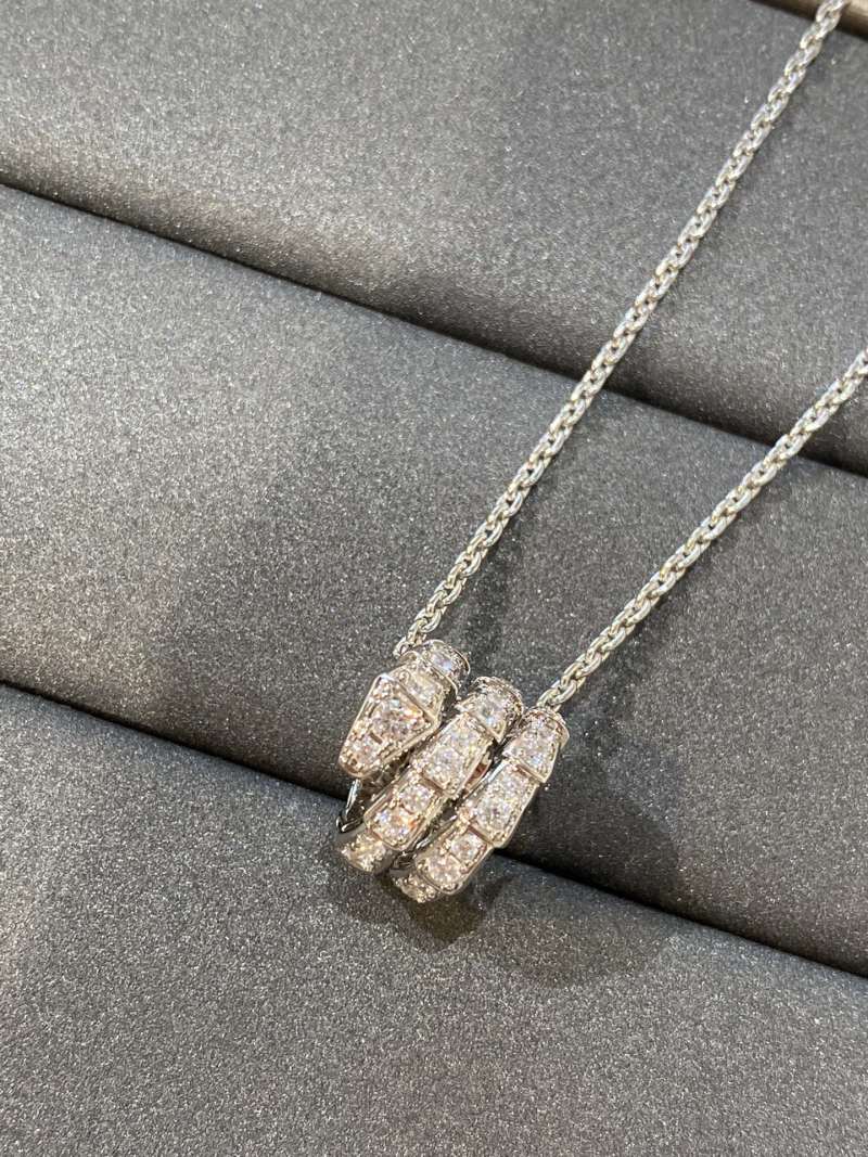 Bvlgari Serpenti Viper Diamond Snake Pendant Necklace Silver view