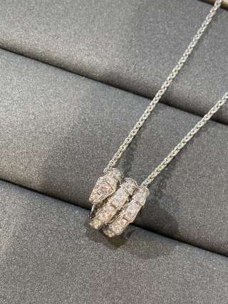 Bvlgari Serpenti Viper Diamond Snake Pendant Necklace Silver view 8