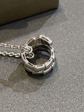 Bvlgari Serpenti Viper Diamond Snake Pendant Necklace Silver view 9