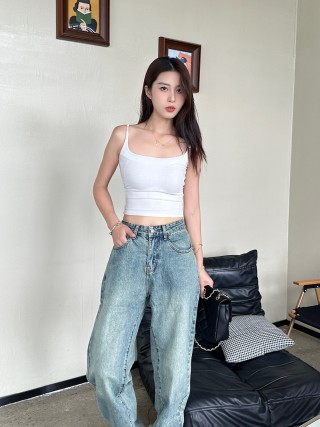 Light Wash Denim Jeans with Embroidered Back Pocket view 2