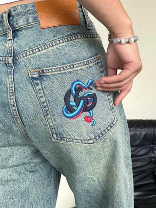 Light Wash Denim Jeans with Embroidered Back Pocket view 5