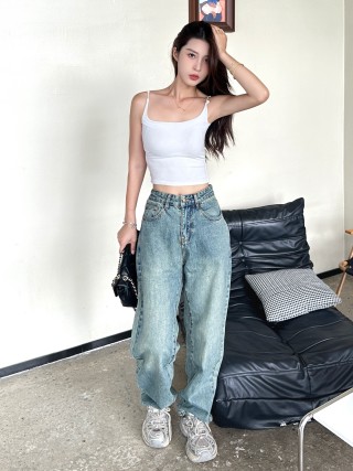 Light Wash Denim Jeans with Embroidered Back Pocket view 6