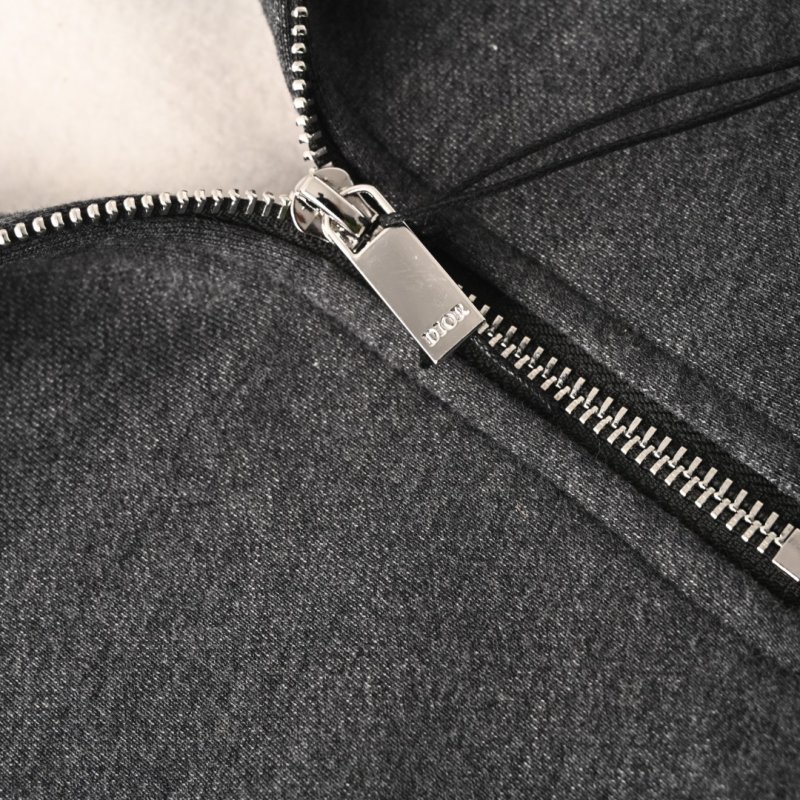 Dior CD Logo Half-Zip Fleece Hoodie Charcoal Grey view