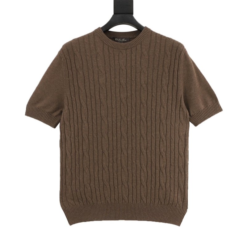 Brown Cable Knit Short Sleeve Crew Neck Sweater view