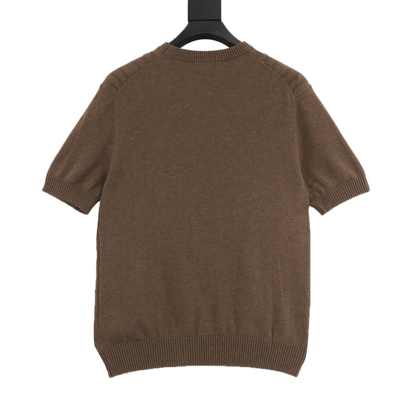 Brown Cable Knit Short Sleeve Crew Neck Sweater view