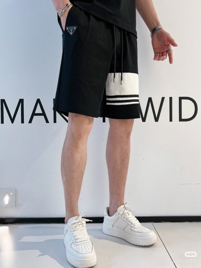 Black & White Colorblock Shorts with Striped Detail